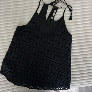 Athleta Black Eyelet Dunes Halter Top with Tassel Ties